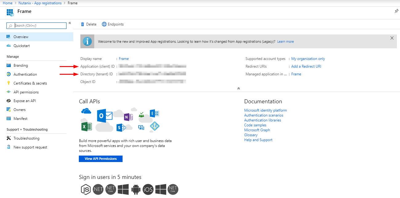 Azure Portal-应用程序注册信息