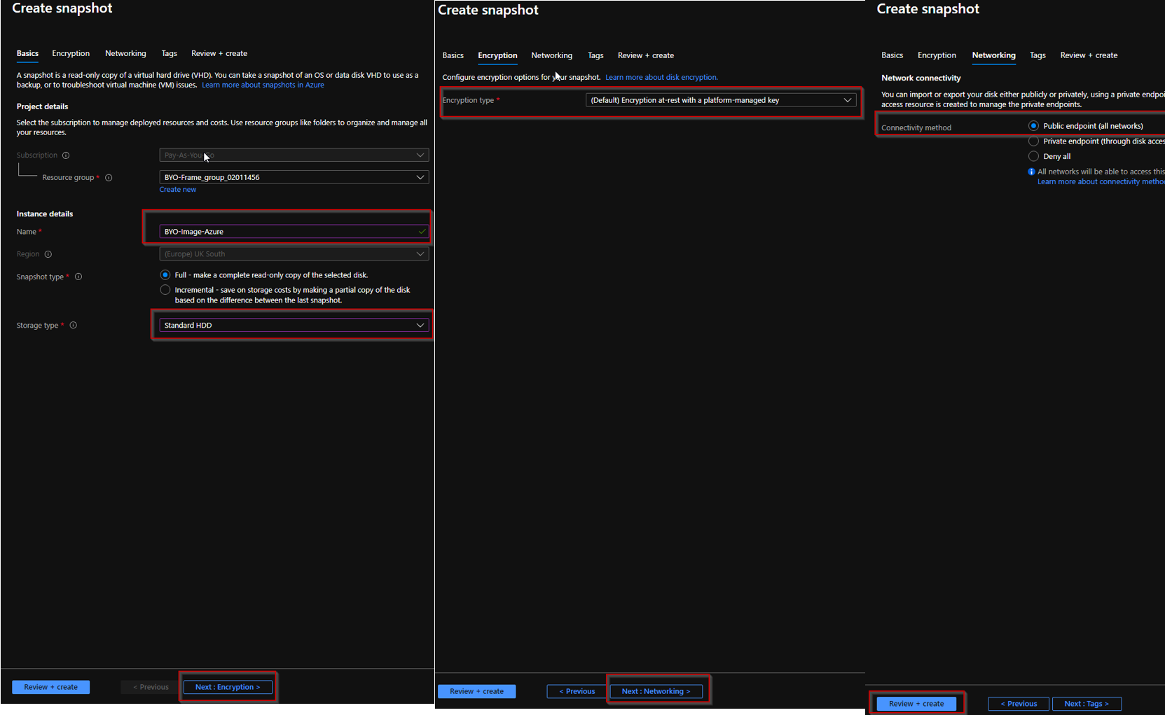 Azure Portal - Create Snapshot, Part 2